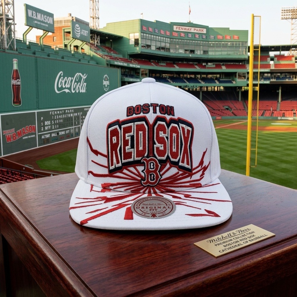 Mitchell & Ness Boston Red Sox Snapback Hat White Red Shatter Graphic Adjustable
